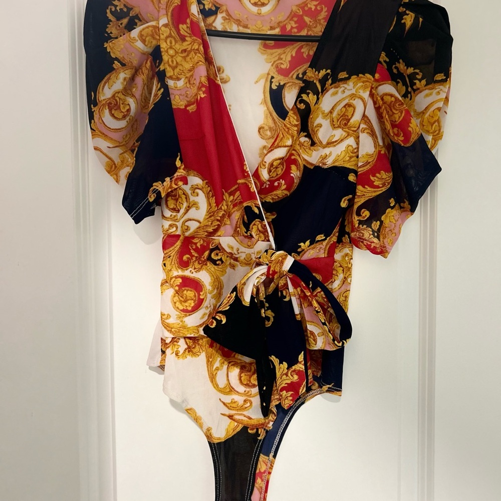 Fashion Nova Multicolor Baroque Print Bodysuit